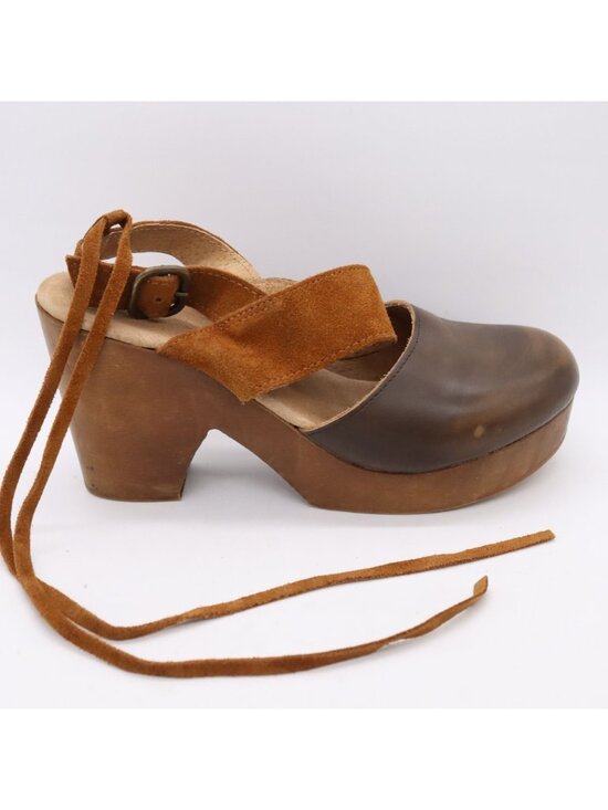 Free People Belmont Brown Leather Ankle Strap High Heel Clogs Women's Sz 36 / 6 - Picture 10 of 16